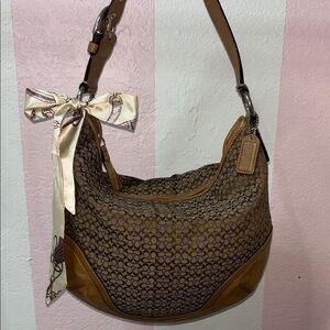 Vintage Coach Tan and Brown Hobo Bag with Bow Accent